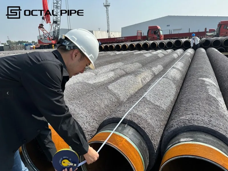 CWC concrete weight coated pipe length and wall thickness inspection CWC concrete weight coated pipe length and wall thickness inspection